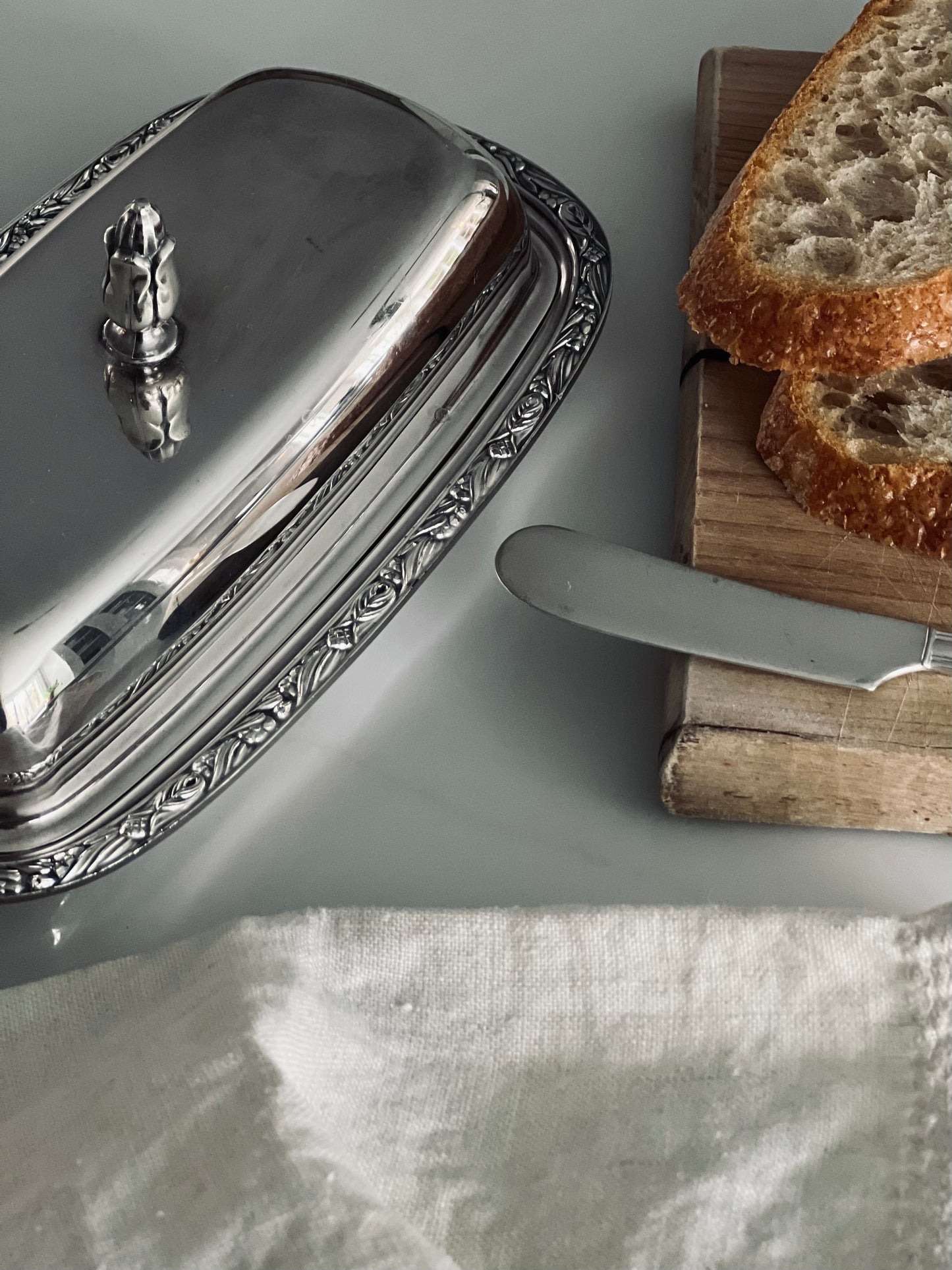 Vintage Glass and Silver Butter Dish