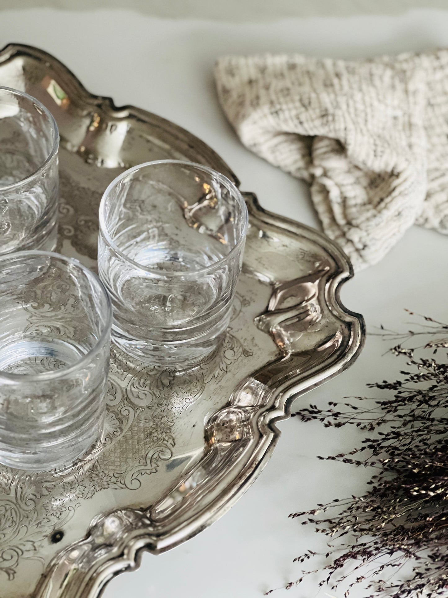 Scalloped Edge Embossed Silver Tray