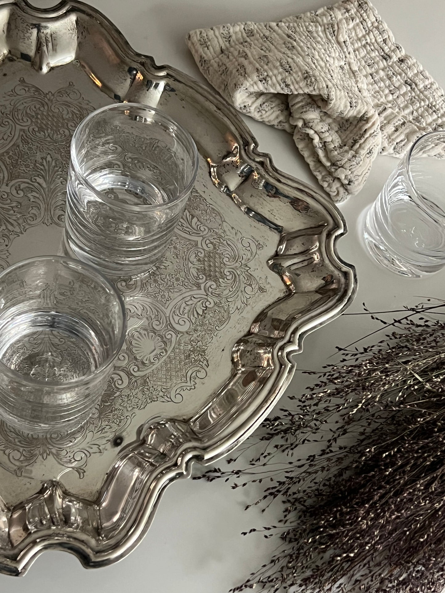 Scalloped Edge Embossed Silver Tray
