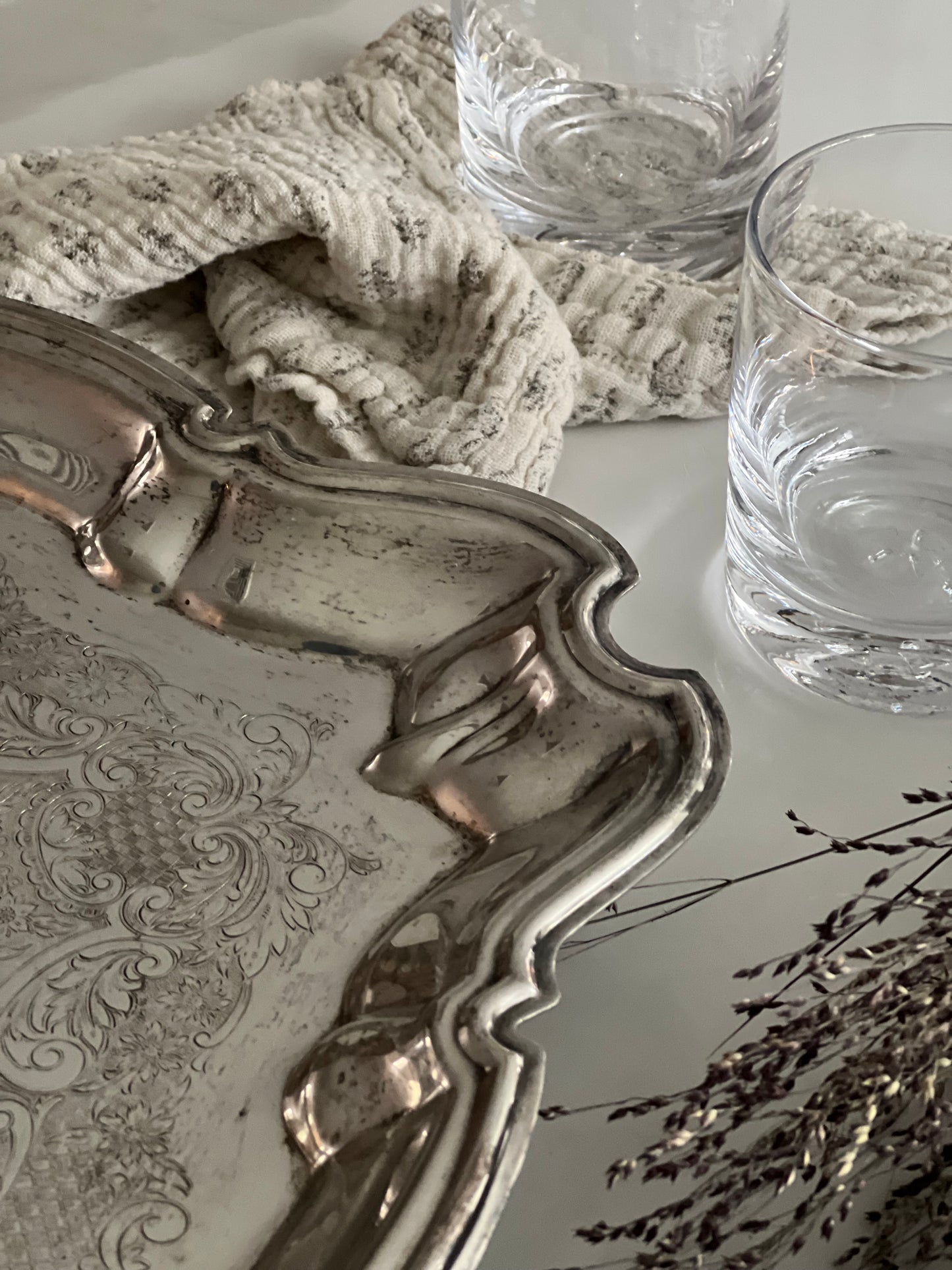 Scalloped Edge Embossed Silver Tray