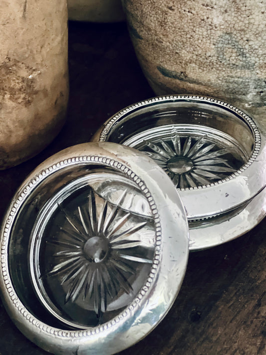 Antique Sterling & Glass Coasters (Set of 3)