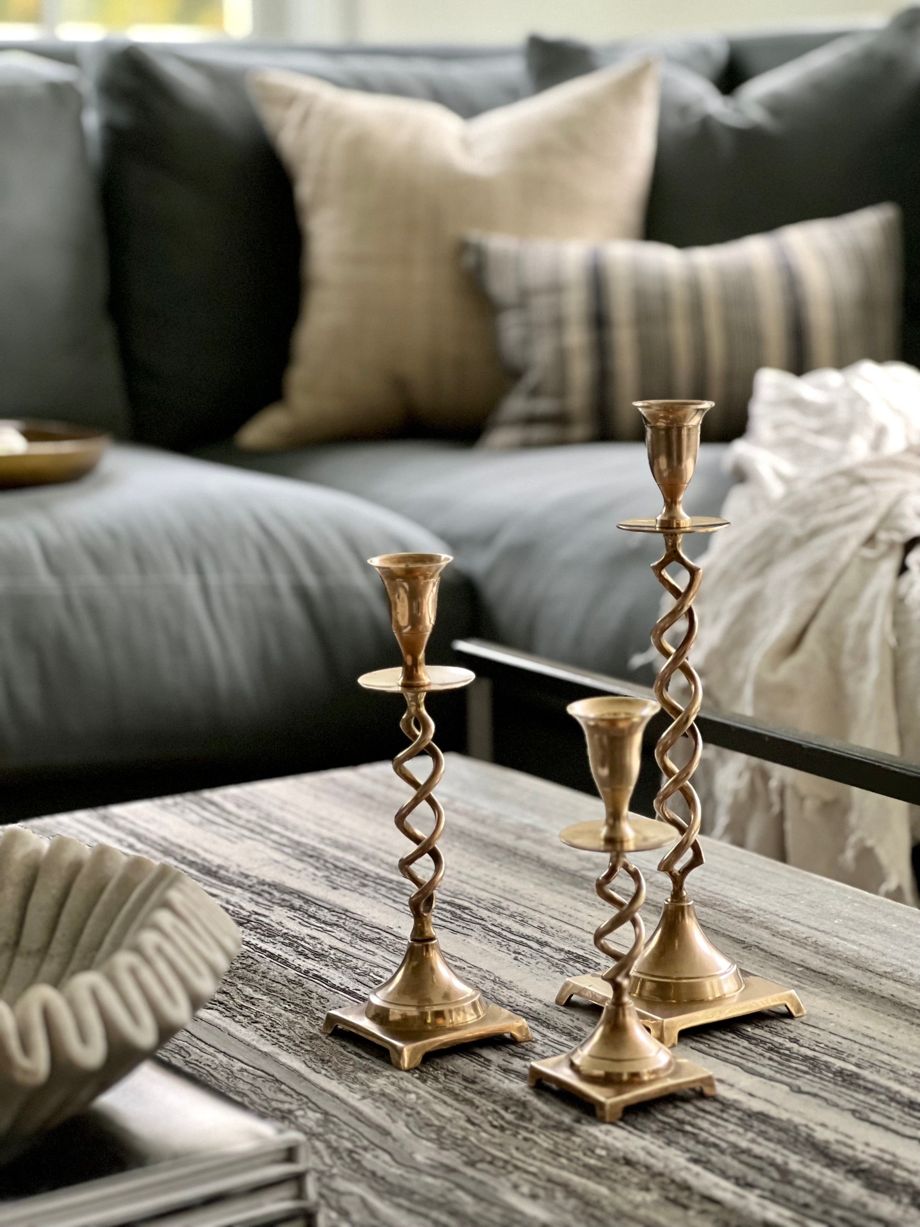 Pair of Brass Open Twist Tall Candlesticks - Pair of Brass Open