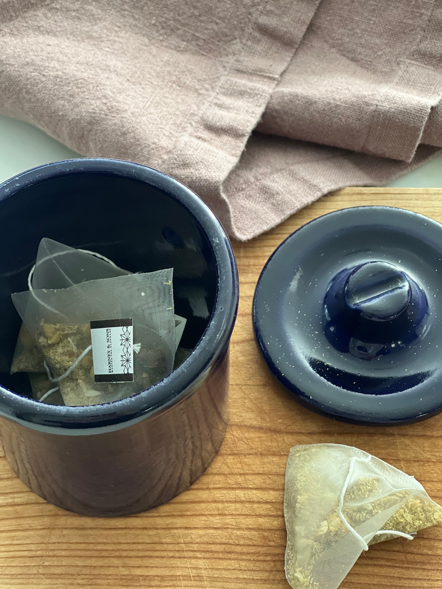 Vintage Blue Stoneware Crock with Locking Lid