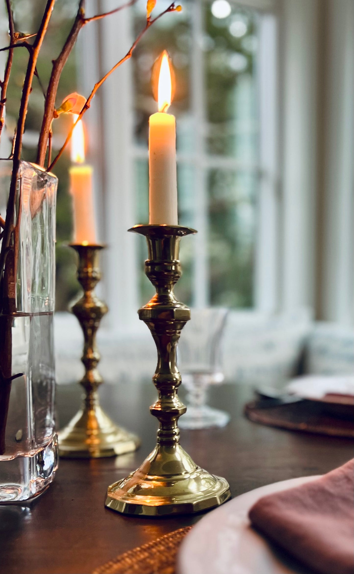 Vintage Lacquered Brass 8" Candlesticks