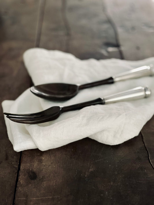 Mid-Century French Sterling & Walnut Salad Servers