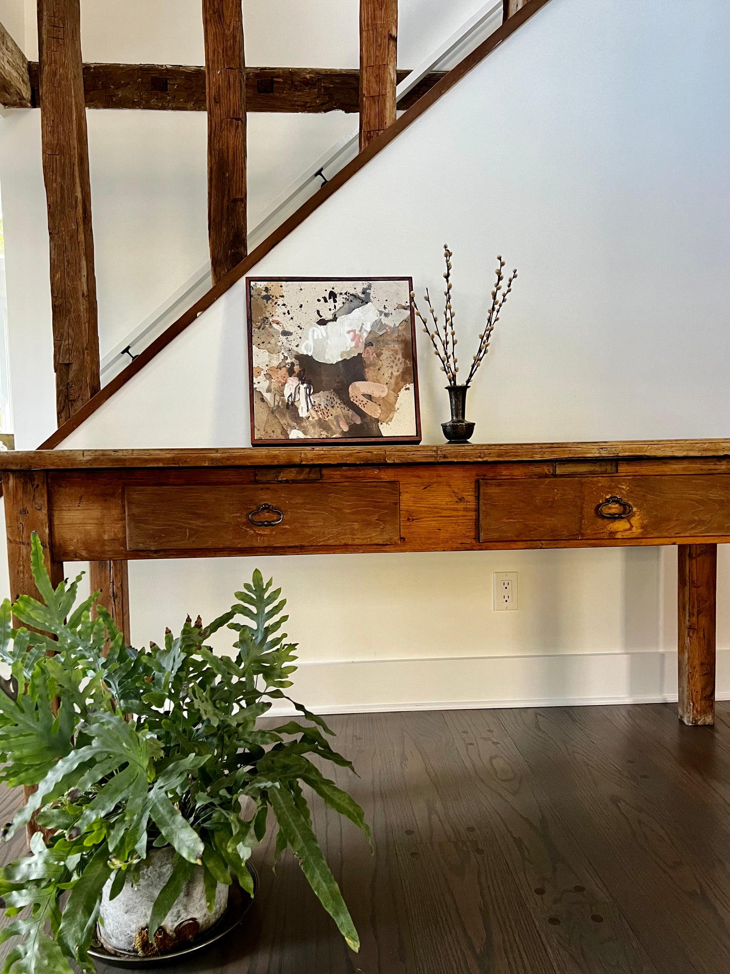 Antique Farm Table with Double Drawers