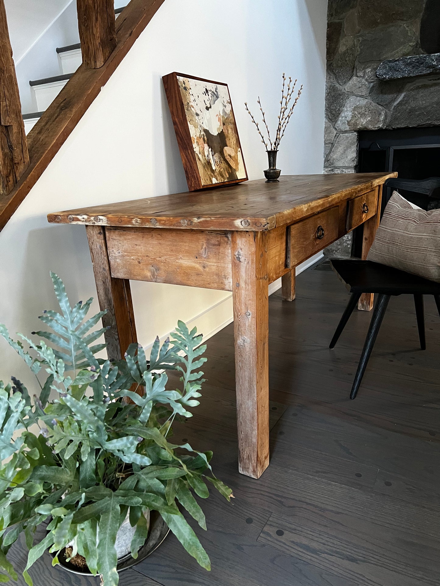 Antique Farm Table with Double Drawers