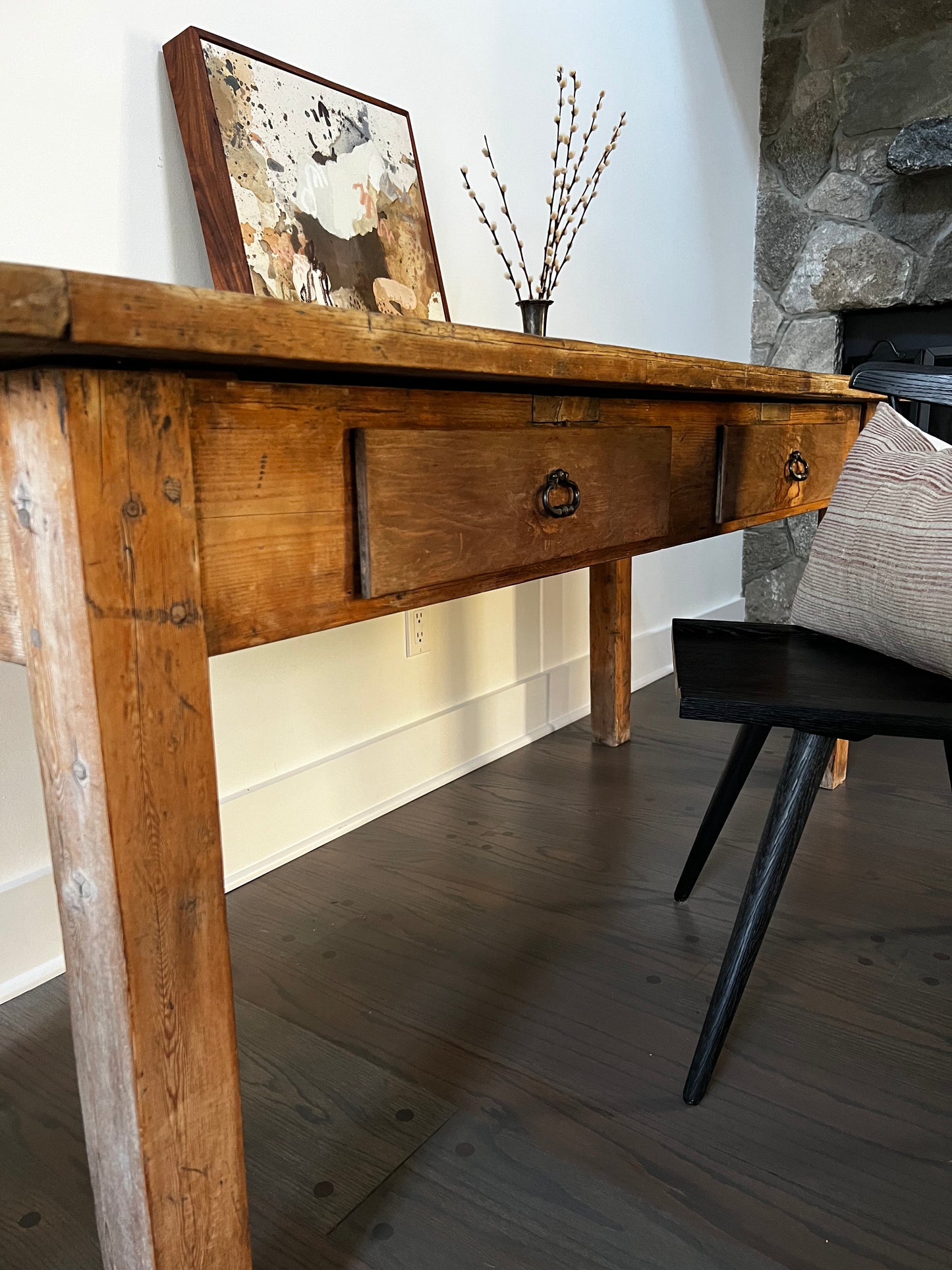 Antique Farm Table with Double Drawers